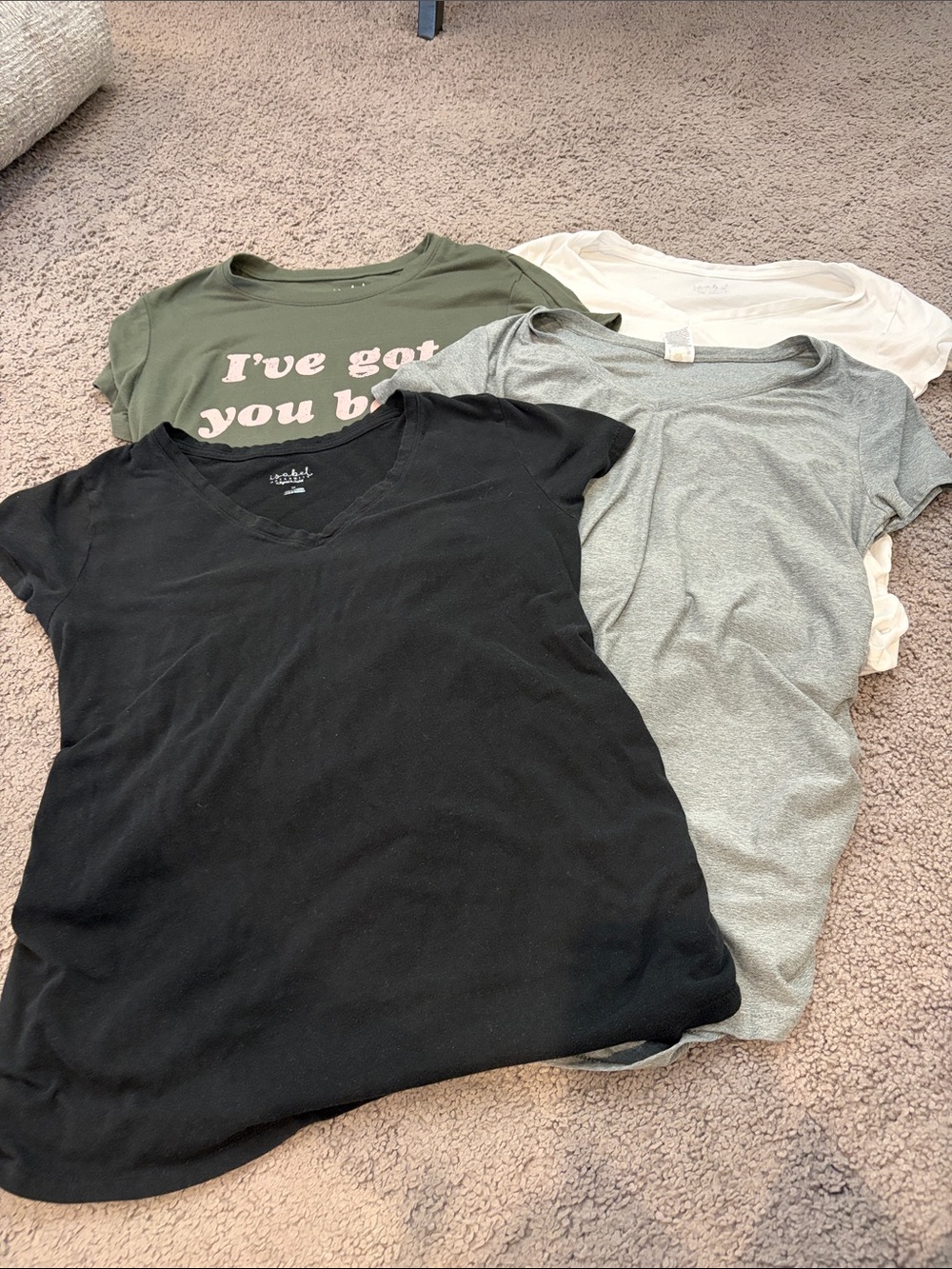 Set of 4 Casual V-Neck & Crew Maternity T-Shirts - Black, Olive, Gray, White